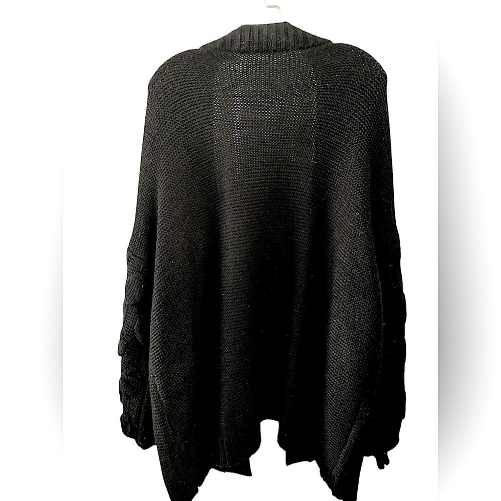 Women's Black Loose Open Front Knit Cardigan Size XL - Picture 4 of 6